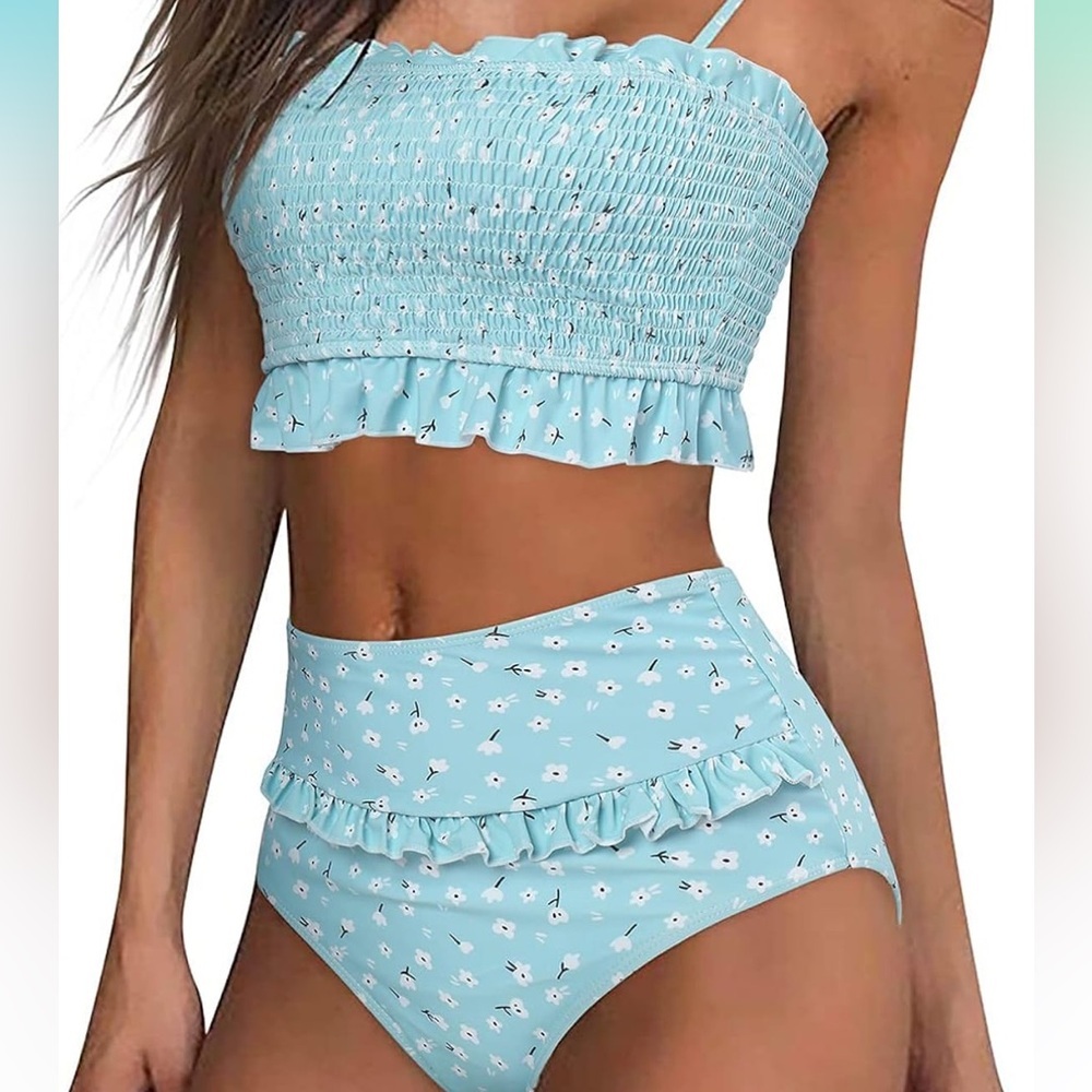 High Waisted Floral Bikini